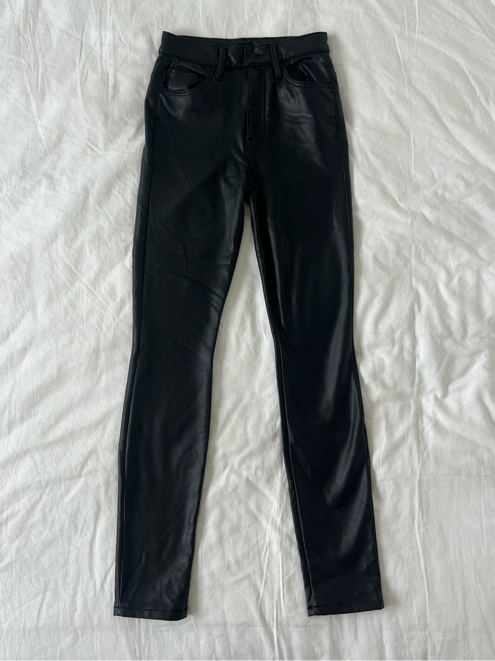 MOTHER Black Faux Leather Skinny Jeans “the super swooner”